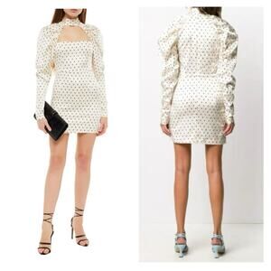 Rotate Birger Christensen Kaya Polka Dot Dress Women 6 White Satin Keyhole